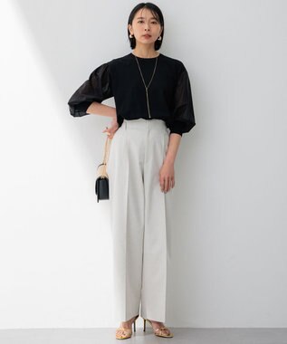 23区 S 【ご好評につきカラー追加/洗える】クロスコンビ パフスリーブ ニット ブラック系