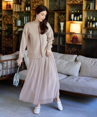 Tiaclasse L 【洗える】配色切り替えニットトップス ベージュ