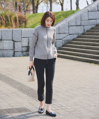 Tiaclasse 【洗える】配色切り替えニットトップス グレー