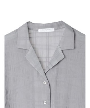 Green Parks シアーチェック開襟ブラウス Grayish Blue