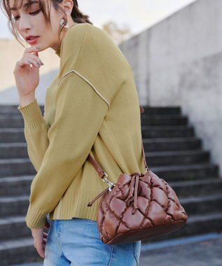 Tiaclasse 【洗える】配色切り替えニットトップス ライム