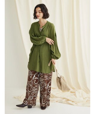 CRAFT STANDARD BOUTIQUE ウ゛ィンテージボイルソデシャーリングチュニック Khaki