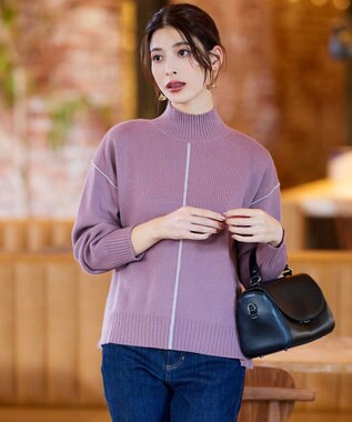 Tiaclasse 【洗える】配色切り替えニットトップス パープル