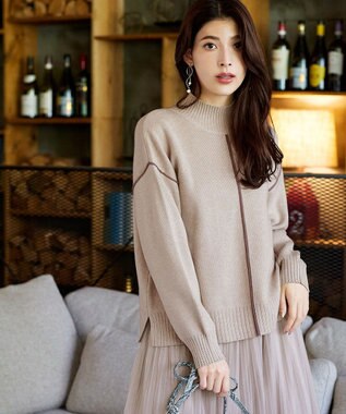 Tiaclasse 【洗える】配色切り替えニットトップス ベージュ