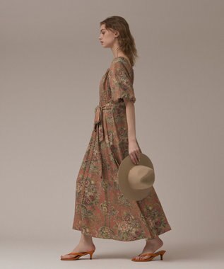 GRACE CONTINENTAL ヴィンテージフラワープリントワンピース キャメル