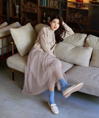 Tiaclasse 【洗える】配色切り替えニットトップス ベージュ