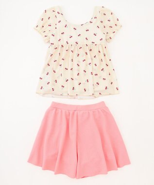 ANY KIDS 総柄 セパレート水着 エクリュ×ピンク（サクランボ）