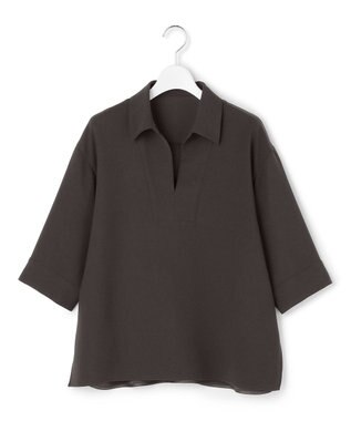 23区 ストレッチジョーゼット スキッパー ブラウス ダークブラウン系