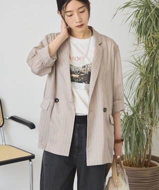 AMERICAN HOLIC シアーストライプジャケット Gray Beige