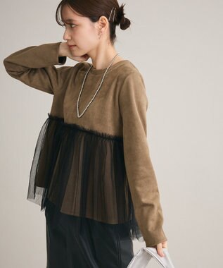 Green Parks ・ｓｗｉｎｇ　ｂｙ　チュールレイヤープルオーバー Gray Beige