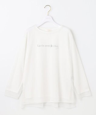 ANY SIS L 【貴島明日香さんコラボ】チュールレイニャード猫 Tシャツ ライトグレー×ロゴ