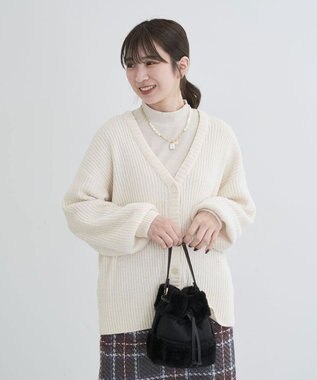 Green Parks ベロアモールＶネックカーディガン Ecru