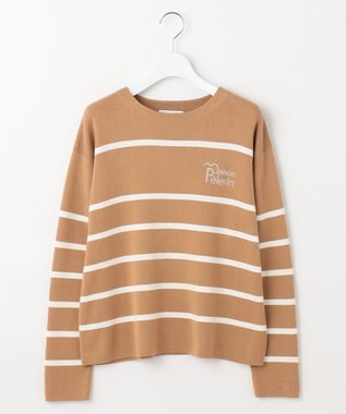 自由区 L コットンウールハイゲージボーダー ニット キャメル×オフ