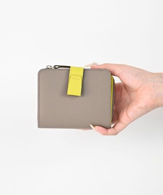 Atelier nuu 日本製 noble L字ファスナー二つ折りウォレット グレージュ×イエロー