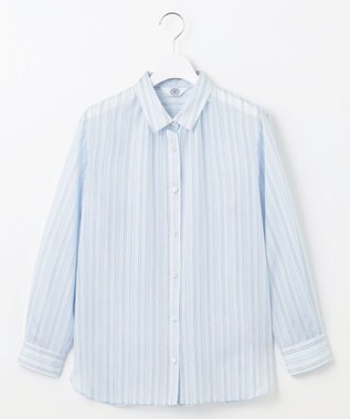 J.PRESS LADIES 【洗える】ランダムストライプ シャツカラー ブラウス サックスストライプ系
