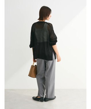 Green Parks メッシュミディ丈ニットカーディガン Black