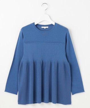 自由区 L 【洗える】ドライコットンハイゲージペプラム ニット ブルー