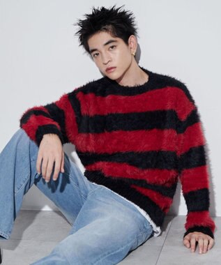 WEGO 【ユニセックスITEM着用】フェザーボーダープルオーバー レッドボーダー