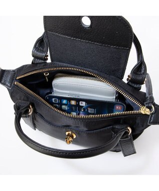 UNBILLION ペルケ perche / ナイロン×牛革かぶせジェムストーン2wayショルダーバッグ ブラック