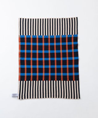 TRICOTE 【リバーシブル】ストライプチェックニットブランケット 87BROWN