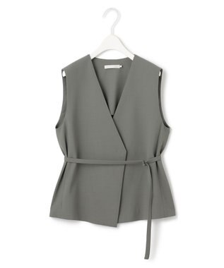 ICB L 【UVカット・洗える】ウール2WAYストレッチ Vネックベスト スモークグリーン系