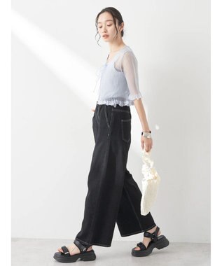 earth music&ecology シアーラメフリルカーディガン Blue