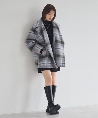 earth music&ecology チェックシャギーコート Check Gray