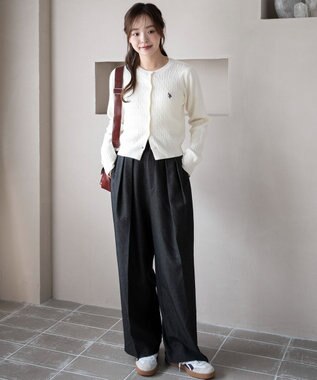 WEGO 【WEB限定/25年秋冬新作】別注USPOLOケーブルニットカーデ ホワイトアイボリー