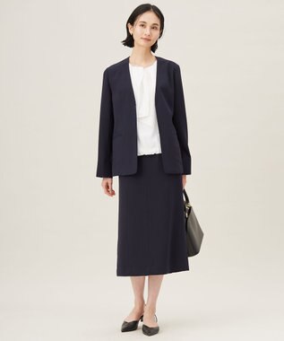 自由区 L 【セットアップ対応・接触冷感・UVケア・洗える】ライトストレッチ スカート ネイビー