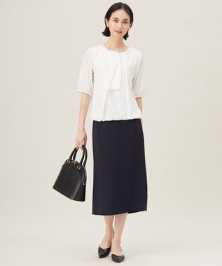 自由区 L 【セットアップ対応・接触冷感・UVケア・洗える】ライトストレッチ スカート ネイビー