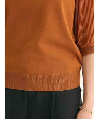 Green Parks 袖プリーツドッキング５分袖ニットプルオーバー Orange