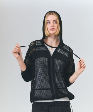 GRACE CONTINENTAL ボーダーメッシュフーディ ブラック