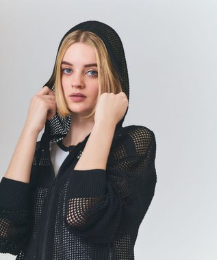 GRACE CONTINENTAL ボーダーメッシュフーディ ブラック