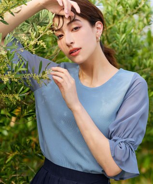 Tiaclasse 【洗える】キャンディースリーブニットトップス サックス