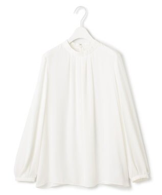 ICB L 【接触冷感・UVケア・速乾・洗える】BackSatinAmunzen ハイネックブラウス オフホワイト系