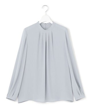 ICB L 【接触冷感・UVケア・速乾・洗える】BackSatinAmunzen ハイネックブラウス サックスグレー系