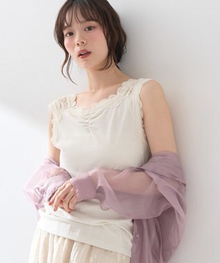 earth music&ecology ラメテレコショルダーレースタンクトップ Ivory