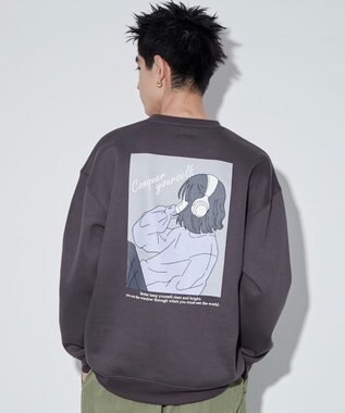 WEGO 【ユニセックス着用ITEM】ガールイラストグラフィックプルオーバー ブラック中濃色