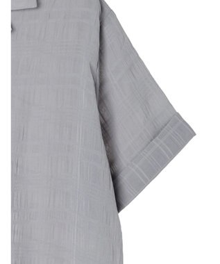 Green Parks シアーチェック開襟ブラウス Grayish Blue