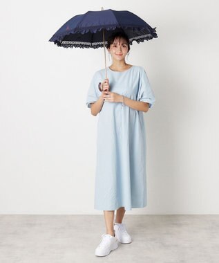 MOONBAT 【遮光/晴雨兼用日傘】POLO RALPH LAUREN（ポロラルフローレン） 折りたたみ日傘 エンブフリル 遮熱 UV ディープブルー