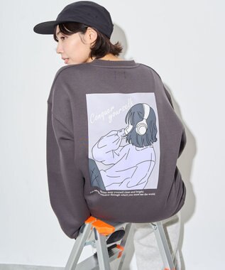 WEGO 【ユニセックス着用ITEM】ガールイラストグラフィックプルオーバー ブラック中濃色