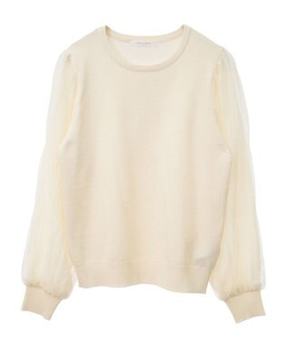 Green Parks 袖チュールマジョリカドッキングニットプルオーバー Ivory