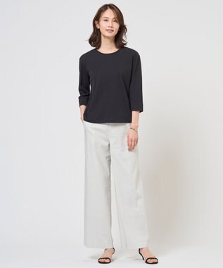 J.PRESS LADIES 【WEB限定】セルロースリネンストレッチ ワイドストレート パンツ 【WEB限定】ライトグレー系