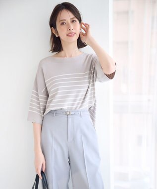 ANY SIS 【接触冷感・UVカット・洗える】ビューティクールボートネック プルオーバー グレー×オフ