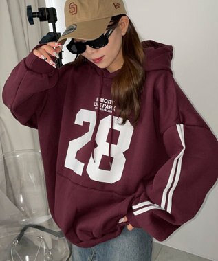 WEGO サイドラインナンバリングパーカー ワイン