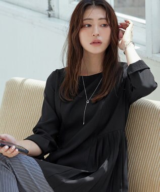 Tiaclasse 【洗える】 サイドプリーツ長袖チュニックブラウス