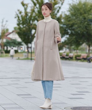 Tiaclasse 【ウール混】ノーカラーバックリボンウールコート ピンク