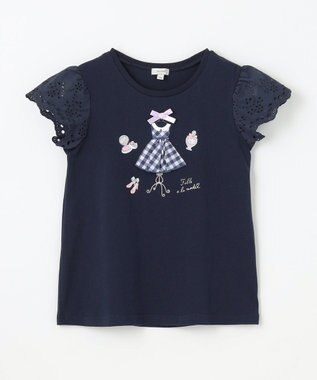 ANY KIDS ドレス アップリケ Tシャツ ネイビー