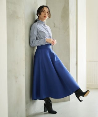 #Newans フリルカラーノーブルブラウス ネイビーストライプ