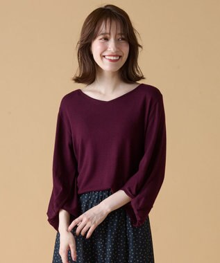 ANY 【洗濯機可】ボリュームスリーブニット ワインレッド